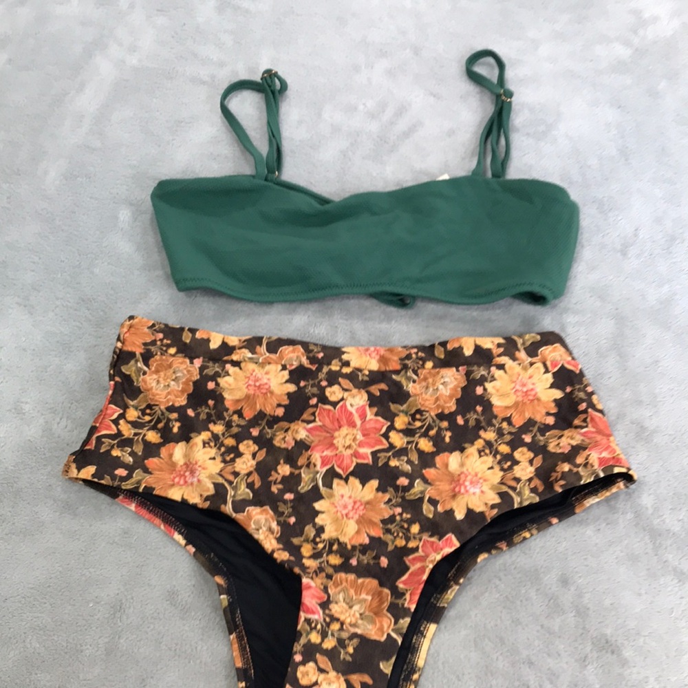 Eberjey Bikini Top & MinkPink Floral High Waisted Bottoms Size S New